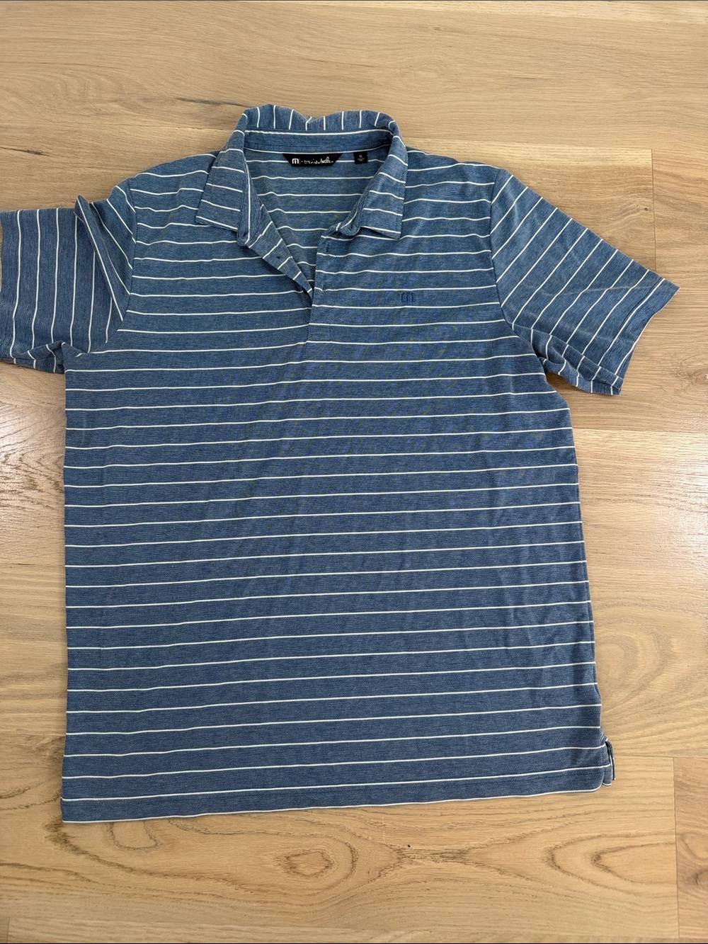 TravisMathew Blue Striped Short Sleeve Golf Polo Shirt Mens XL Performance